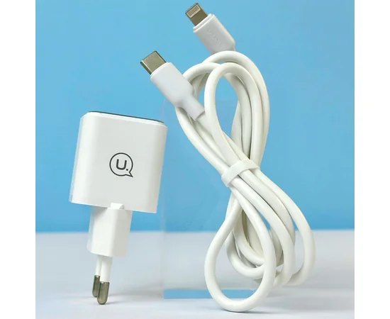 СЗУ Usams US-CC183 PD30W 1C + US-SJ610 Type-C to Lightning PD YX Series White