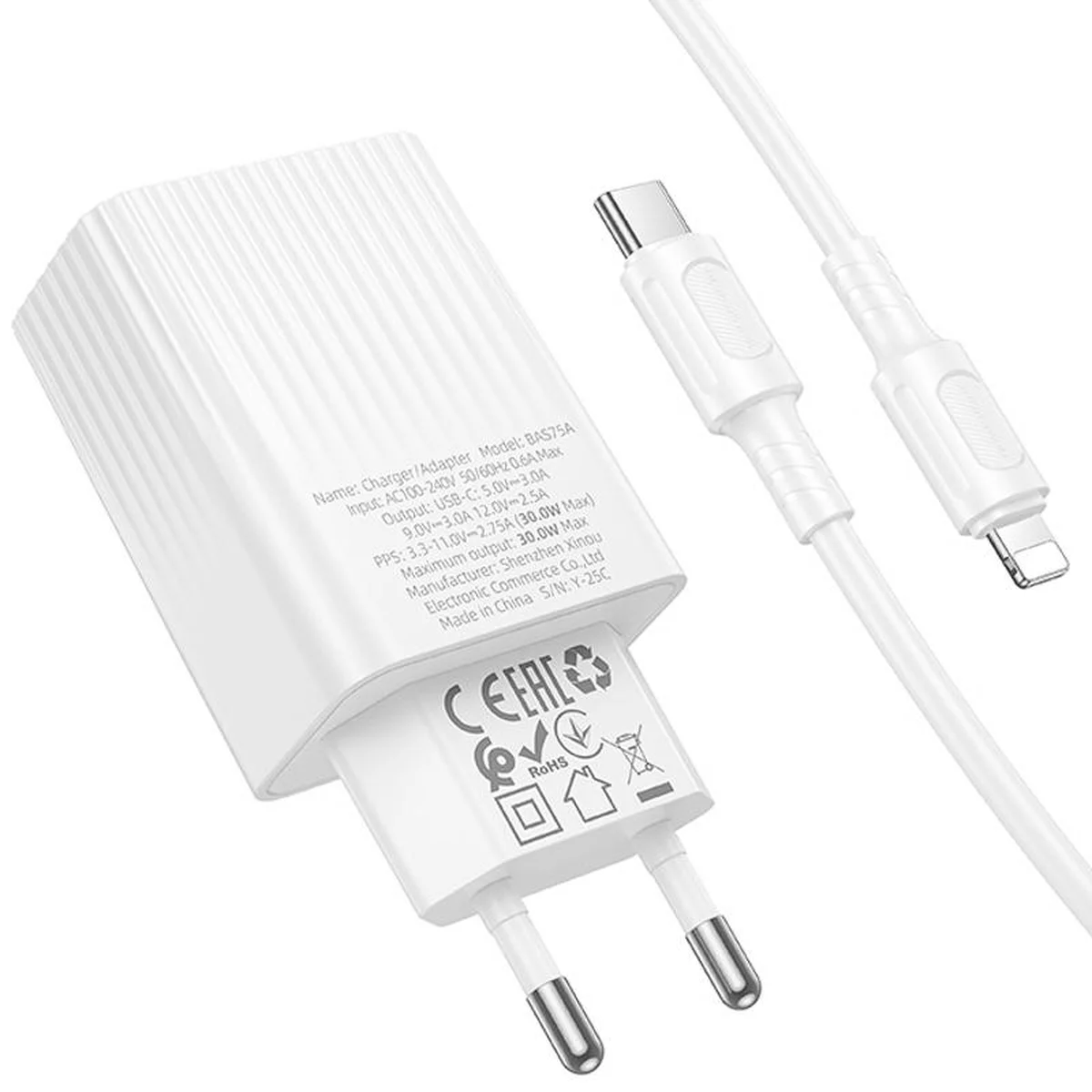 СЗУ Borofone BAS75A Source PD30W (1USB-C) + кабель Type-C to Lightning White