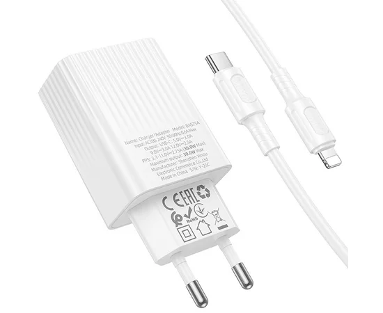 СЗУ Borofone BAS75A Source PD30W (1USB-C) + кабель Type-C to Lightning White