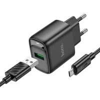 СЗУ Hoco C140A Smart QC3.0 18W (1USB-A) + кабель USB to MicroUSB Black