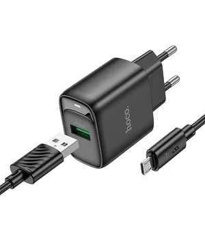 СЗУ Hoco C140A Smart QC3.0 18W (1USB-A) + кабель USB to MicroUSB Black