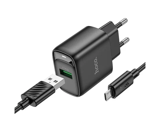 СЗУ Hoco C140A Smart QC3.0 18W (1USB-A) + кабель USB to MicroUSB Black