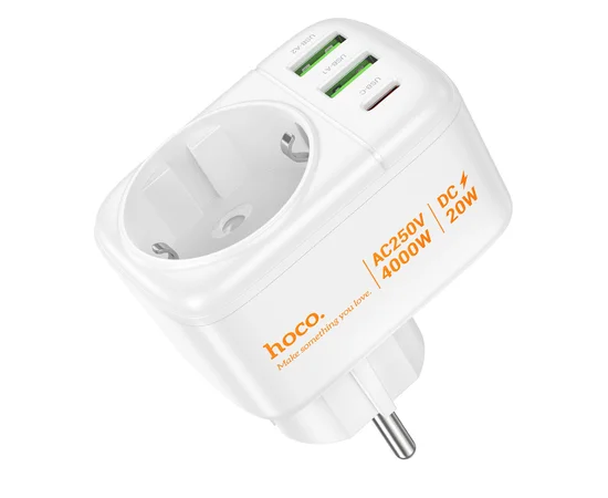 СЗУ Hoco AC26 Changer Outlet Extender 20W (2USB-A/1C/1Socket) White