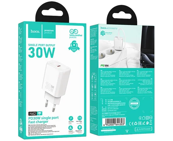 СЗУ Hoco N62 Gentle PD30W (1USB-C) White