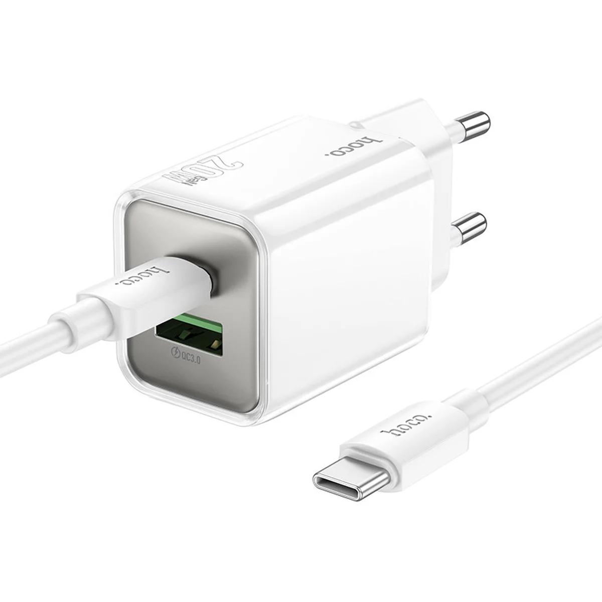 СЗУ Hoco N46 Glorious PD20W+QC3.0 (1USB-A/1C) + Type-C to Type-C White