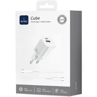 СЗУ WIWU G018 Cube PD33W+QC3.0 GaN (1USB-A/1C) + кабель Type-C to Type-C White