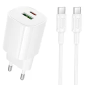 СЗУ Borofone BA104A Pudding PD20W+QC3.0 (1USB-A/1C) + кабель Type-C to Type-C White