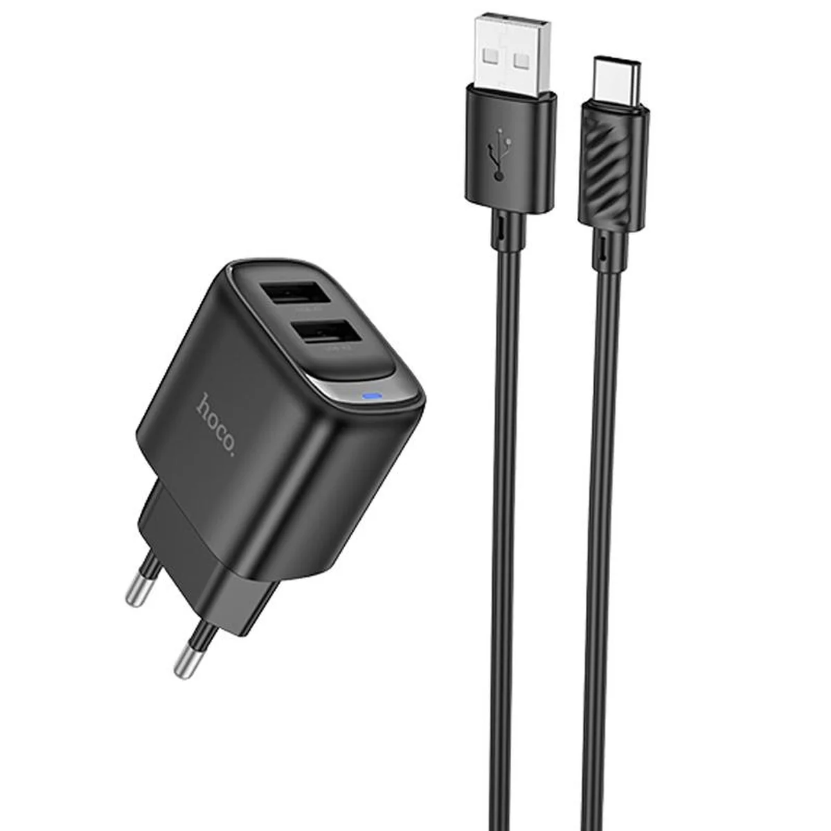 СЗУ Hoco C141A Smart 2.1A (2USB-A) + кабель USB to Type-C Black
