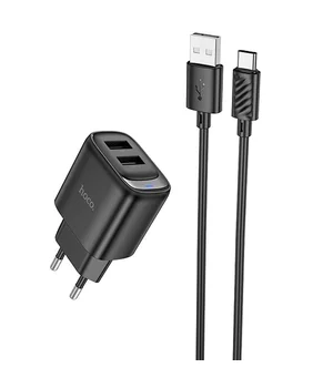 СЗУ Hoco C141A Smart 2.1A (2USB-A) + кабель USB to Type-C Black