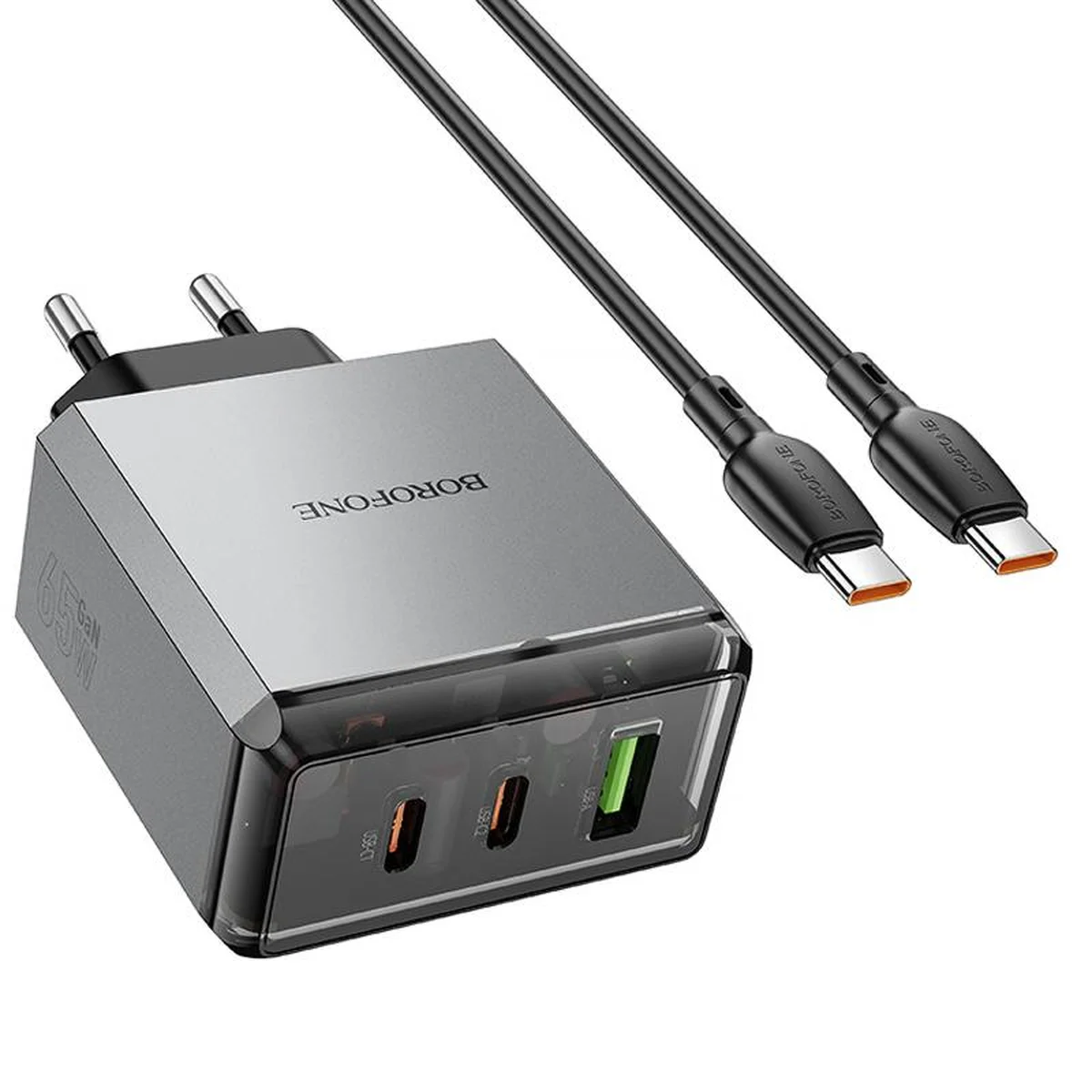 СЗУ Borofone BN22 Lena PD65W (1USB-A/2C) + кабель Type-C to Type-C Metal gray