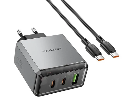 СЗУ Borofone BN22 Lena PD65W (1USB-A/2C) + кабель Type-C to Type-C Metal gray