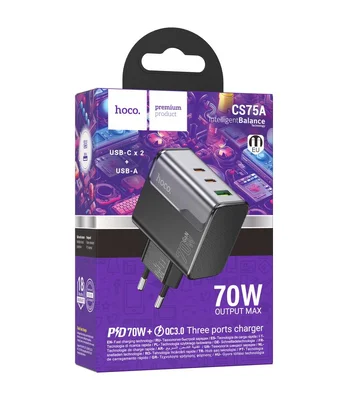 СЗУ Hoco CS75A Star Speed PD70W+QC3.0 (1USB-A/2C) Midnight black СЗУ Hoco CS75A Star Speed PD70W+QC3.0 (1USB-A/2C) Midnight black