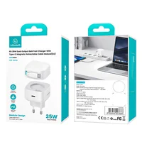 СЗУ Usams US-CC202 GaN With Type-C Magnetic Retractable Cable Module XMF Ser. 35W (2USB-C) White