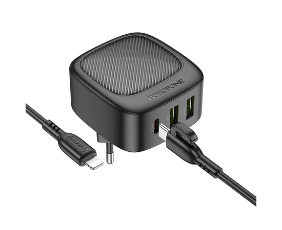 СЗУ Borofone BAS23A Lucky PD30W (1C2A) + Type-C to Lightning Black