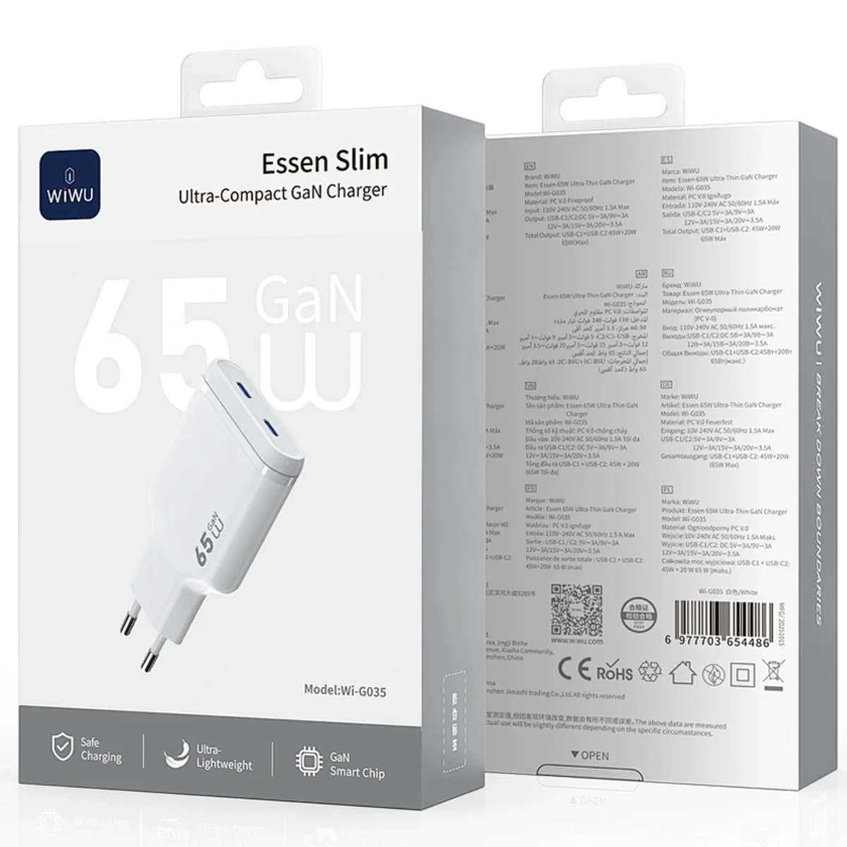 СЗУ WIWU G035 Essen PD65W GaN (2USB-C) White