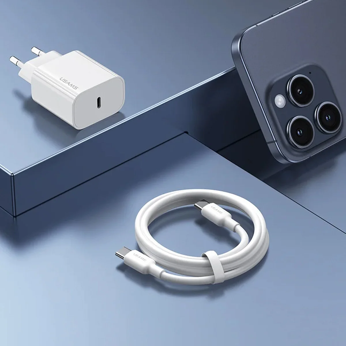 СЗУ Usams US-CC226 Kit-Yi Ser. 20W (1USB-C) + кабель Type-C to Type-C White