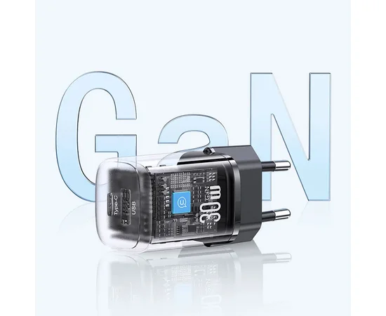 СЗУ Usams US-CC254 GaN HC Ser. 30W (1USB-A/1C) Black