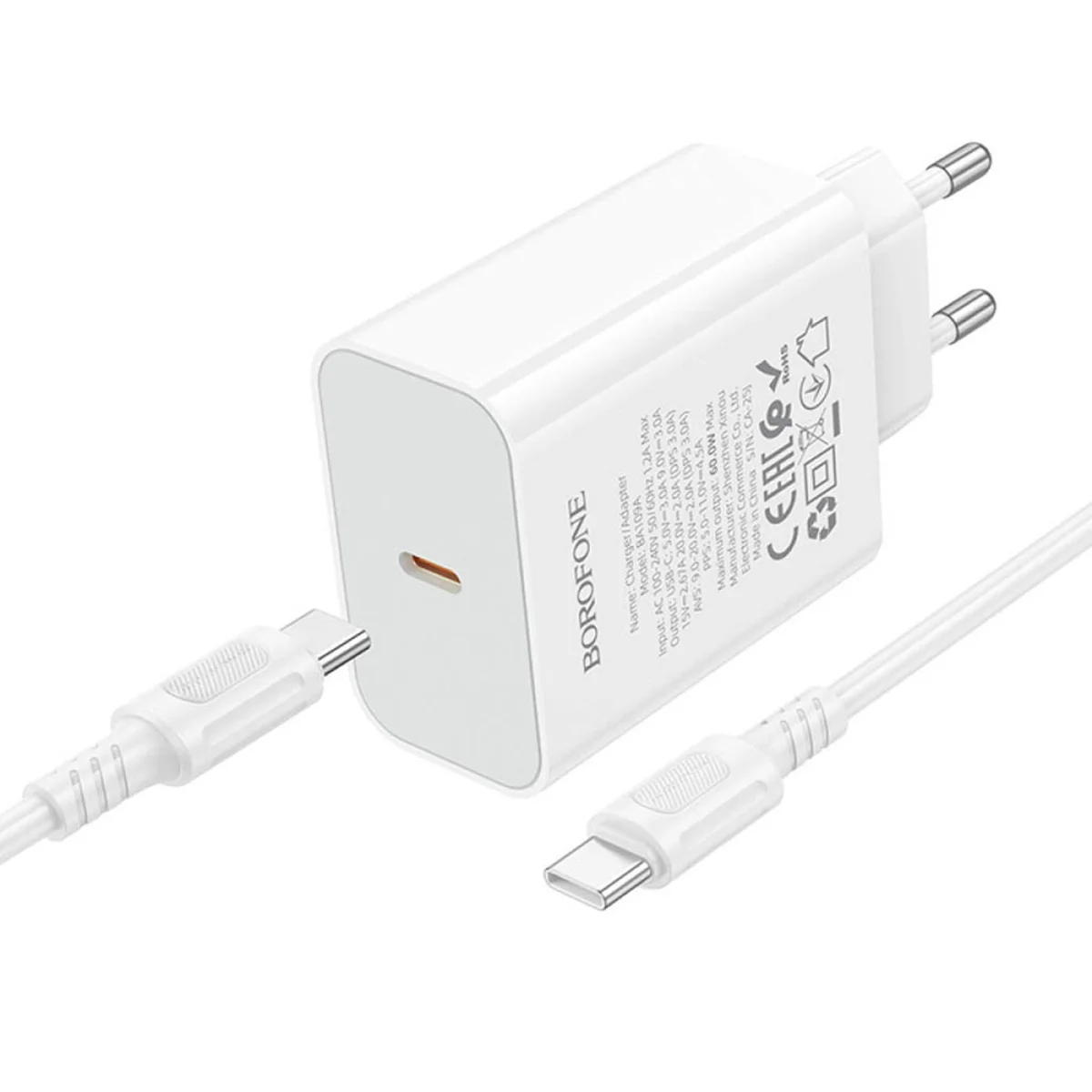 СЗУ Borofone BA109A Star PD40W (1USB-C) + кабель Type-C to Type-C White