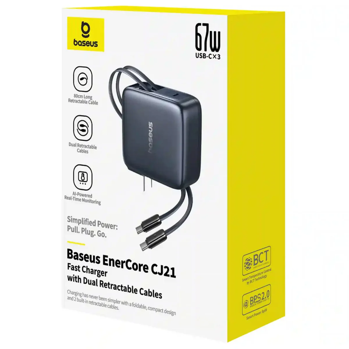 СЗУ Baseus EnerCore CJ21 PD67W with retractable cables (3USB-C) (E0121D) Cosmic Black