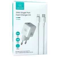 СЗУ Usams US-CC183 PD30W 1C + US-SJ610 Type-C to Lightning PD YX Series White