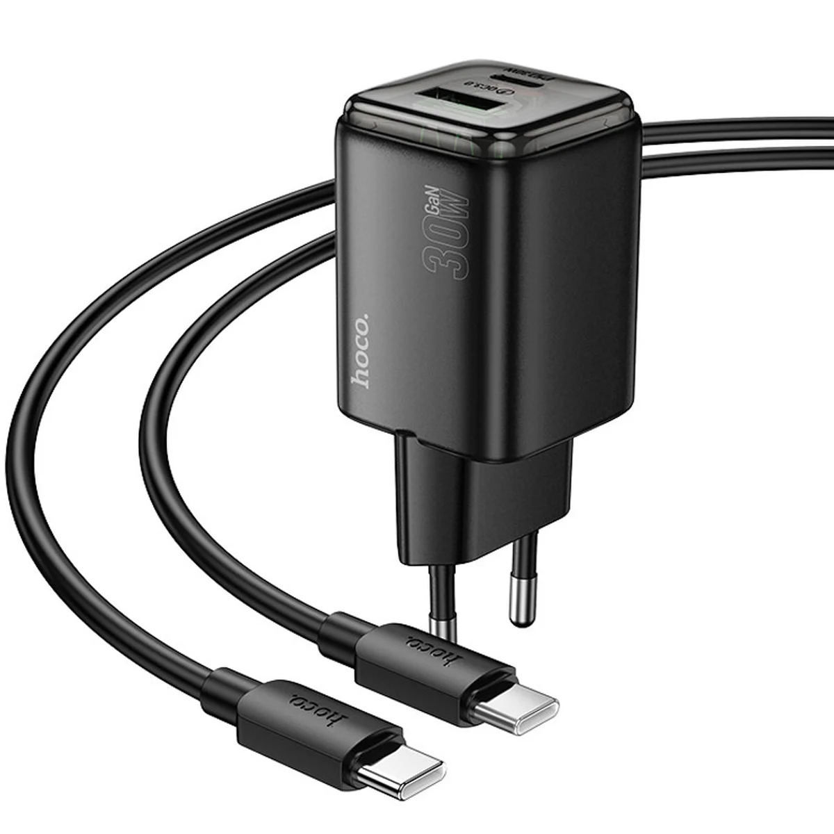 СЗУ Hoco N53 Monsoon PD30W+QC3.0 (1USB-A/1C) + Type-C to Type-C Black