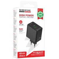 СЗУ Borofone BAS17A Erudite PD65W+QC3.0 (1USB-A/1C) Black