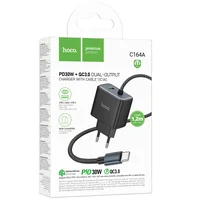 СЗУ Hoco C164A New PD30W+QC3.0 (1USB-A/1C) + встроенный кабель Type-C Black