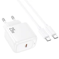 СЗУ Hoco CS53A Surplus PD25W (1USB-C) + кабель Type-C to Type-C White