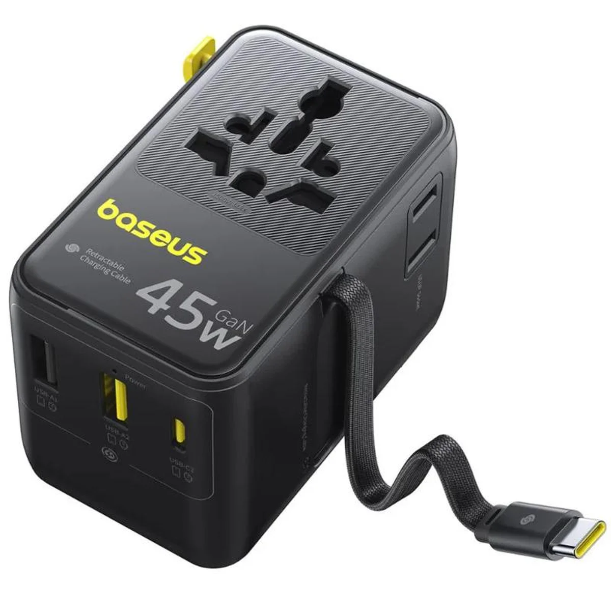 Сетевой универсальный переходник Baseus AG11 45W with retractable cable (2USB-A/1C/1Socket) (E0307F) Cosmic Black