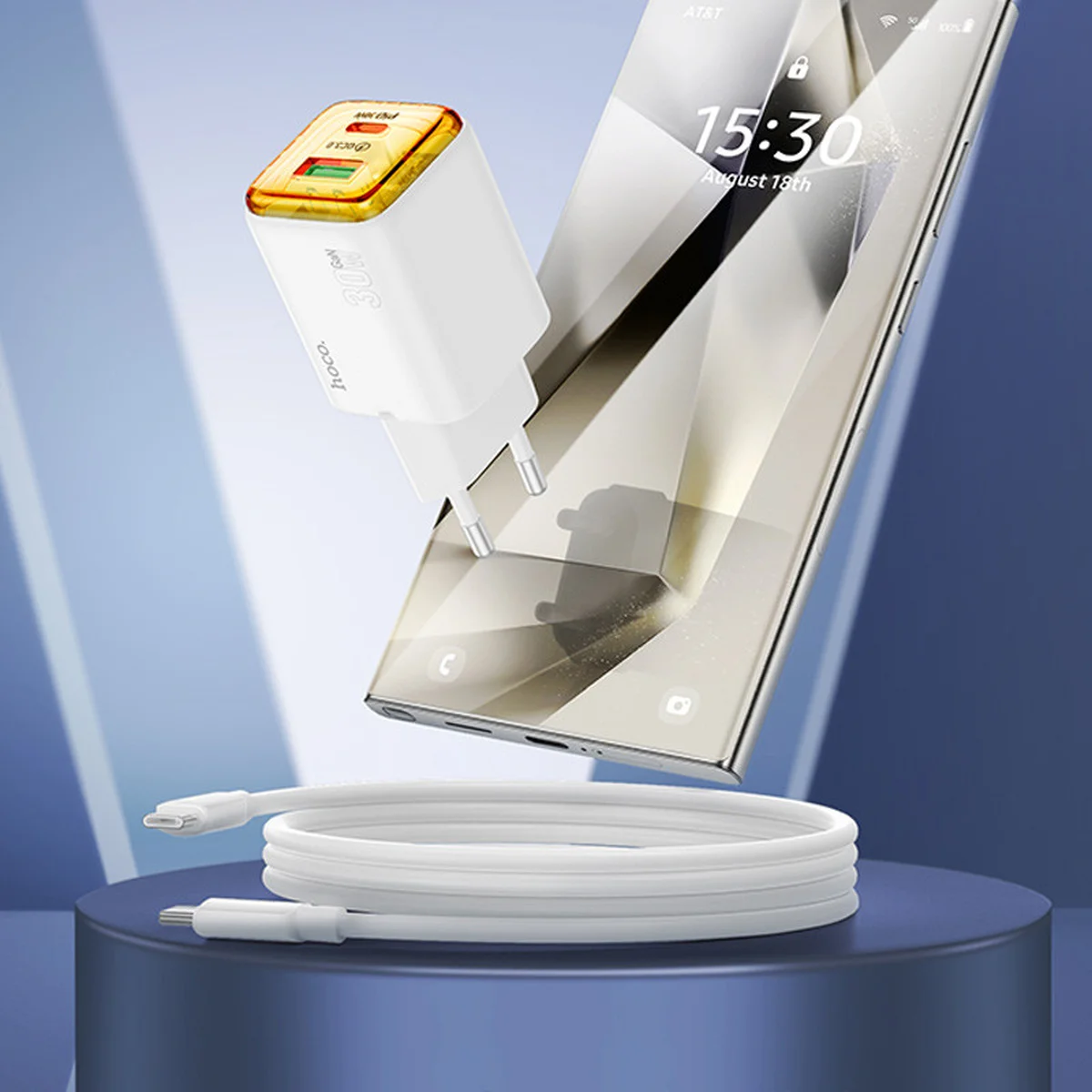 СЗУ Hoco N53 Monsoon PD30W+QC3.0 (1USB-A/1C) + Type-C to Type-C White