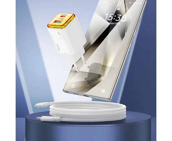 СЗУ Hoco N53 Monsoon PD30W+QC3.0 (1USB-A/1C) + Type-C to Type-C White