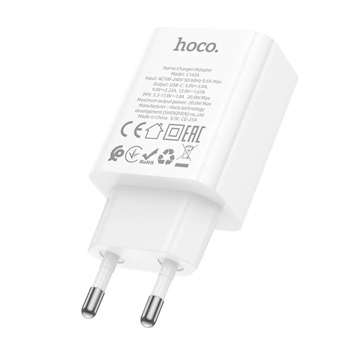 СЗУ Hoco C143A Benefit PD20W (1USB-C) White