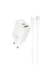 СЗУ Hoco N63 Gentle PD30W+QC3.0 (1USB-A/1C) + кабель Type-C to Lightning White