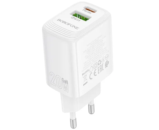 СЗУ Borofone BN27 Fuente PD20W+QC3.0 (1USB-A/1C) White