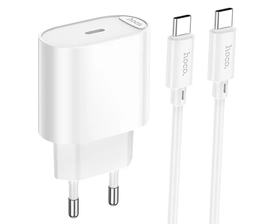 СЗУ Hoco C109A Fighter PD20W (1USB-C) + кабель Type-C to Type-C White