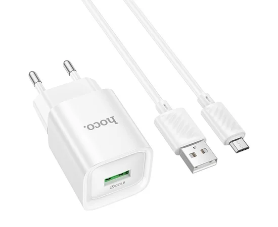СЗУ Hoco C145A Charm QC3.0 18W (1USB-A) + кабель USB to MicroUSB White