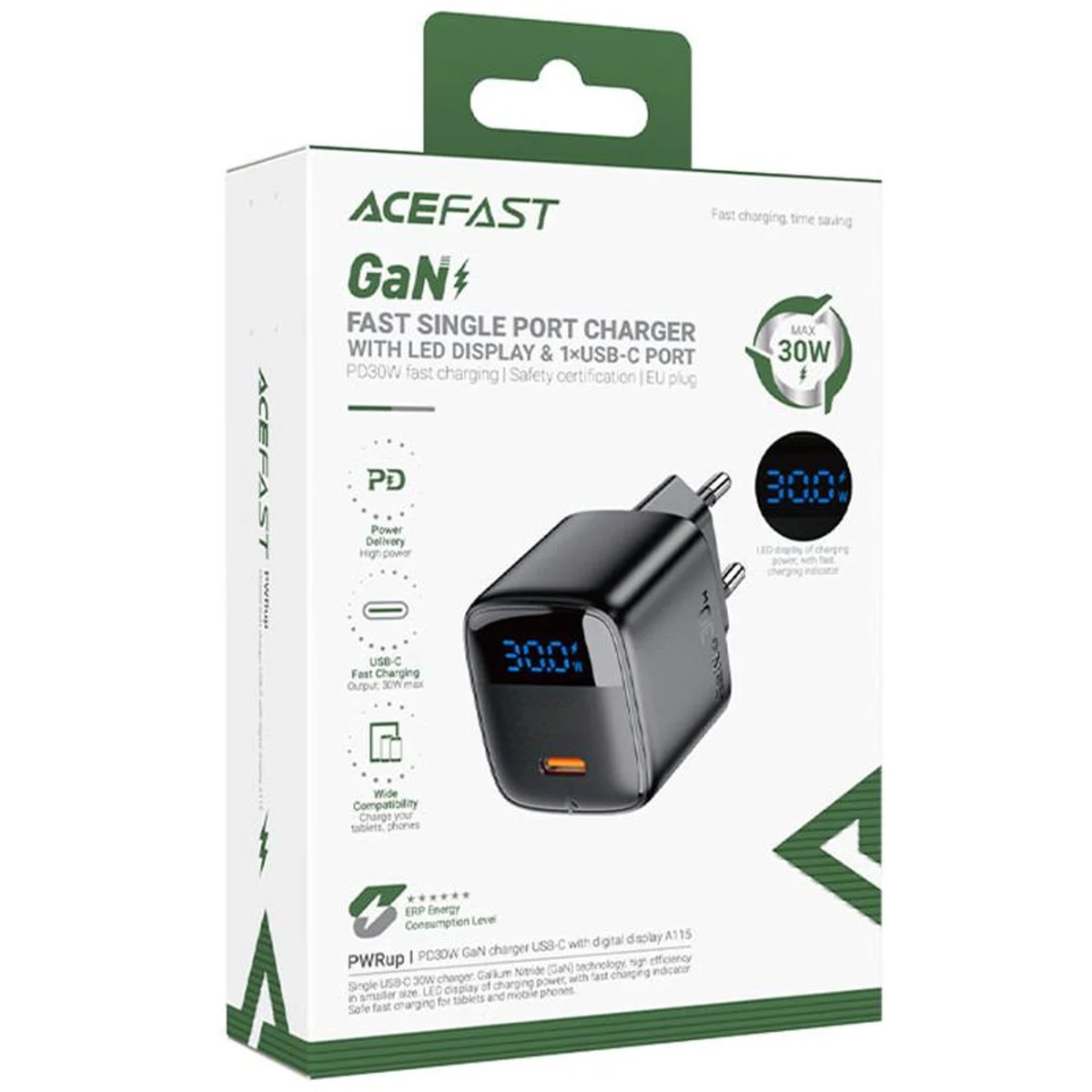 СЗУ Acefast A113 PD20W GaN (1USB-C) + кабель Type-C to Type-C Black