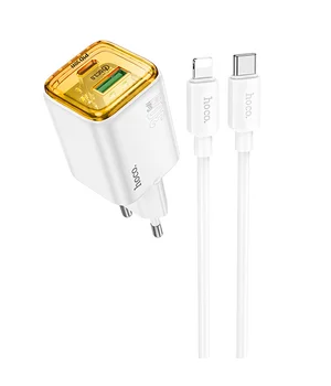 СЗУ Hoco N53 Monsoon PD30W+QC3.0 (1USB-A/1C) + Type-C to Lightning White