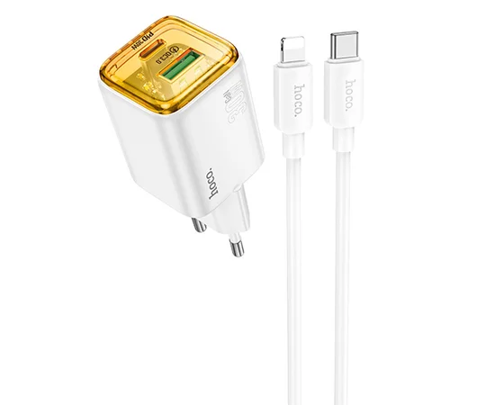 СЗУ Hoco N53 Monsoon PD30W+QC3.0 (1USB-A/1C) + Type-C to Lightning White