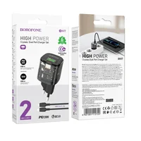 СЗУ Borofone BN17 Sunlight PD20W+QC3.0 (1USB-A/1C) + кабель Type-C to Lightning Transparent black