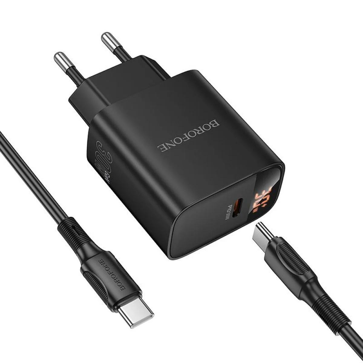 СЗУ Borofone BA97A PD30W (1USB-C) + кабель Type-C to Type-C Black
