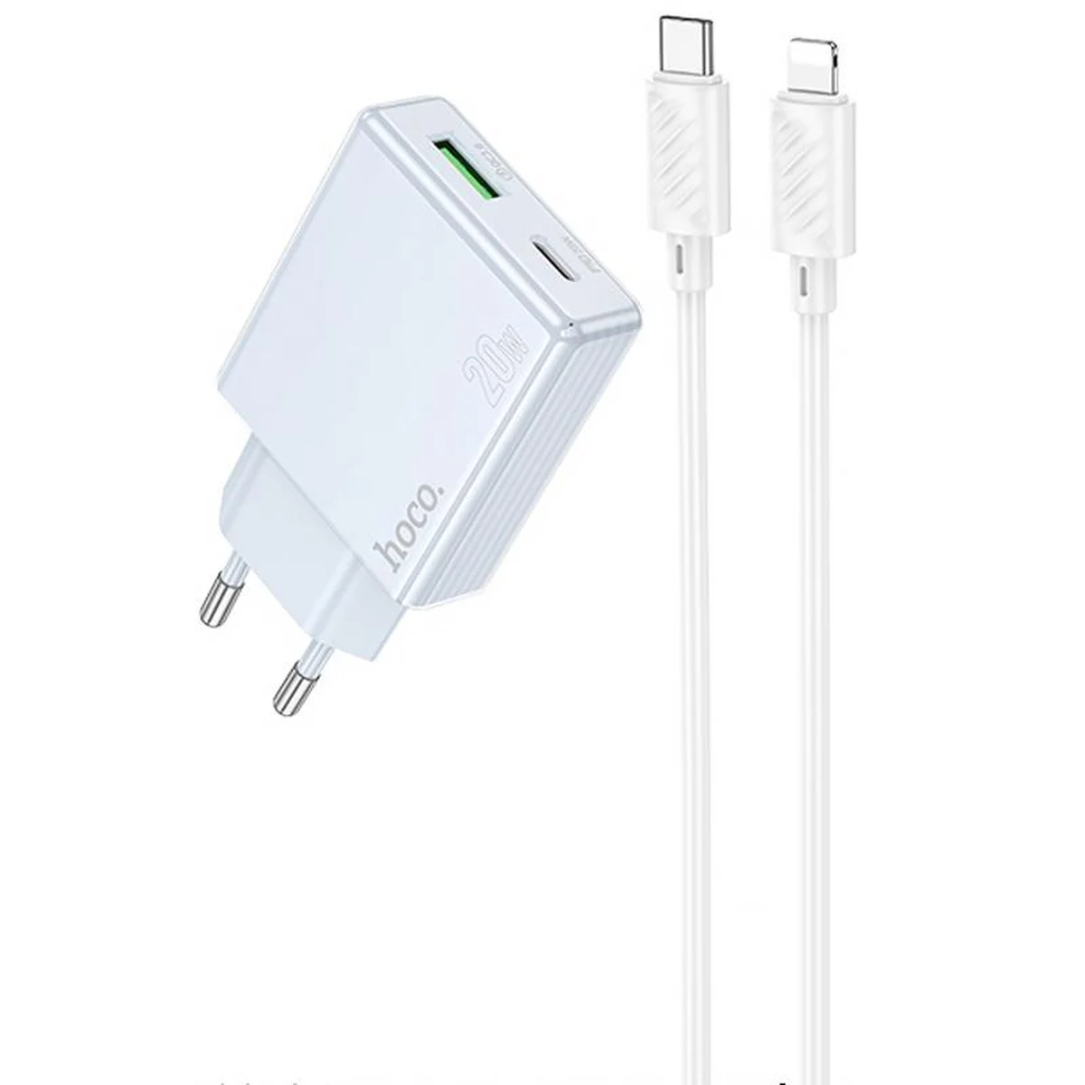 СЗУ Hoco C142A Direct PD20W+QC3.0 (1USB-A/1C) + кабель Type-C to Lightning Blue