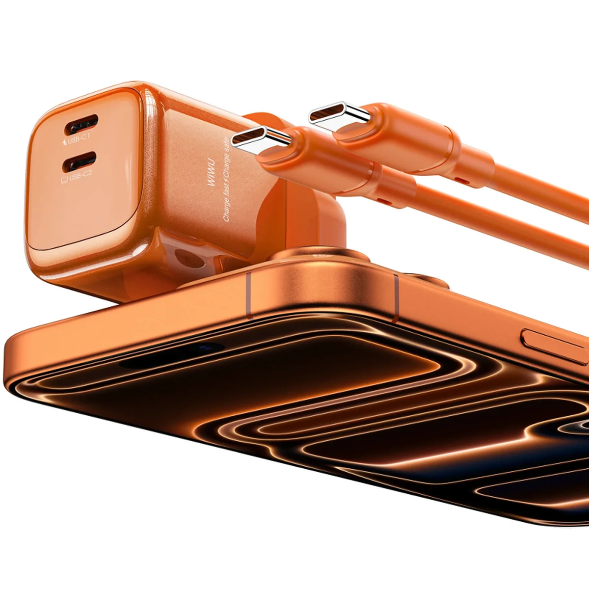 СЗУ WIWU G025 Cube PD45W (2USB-C) + кабель Type-C to Type-C Orange