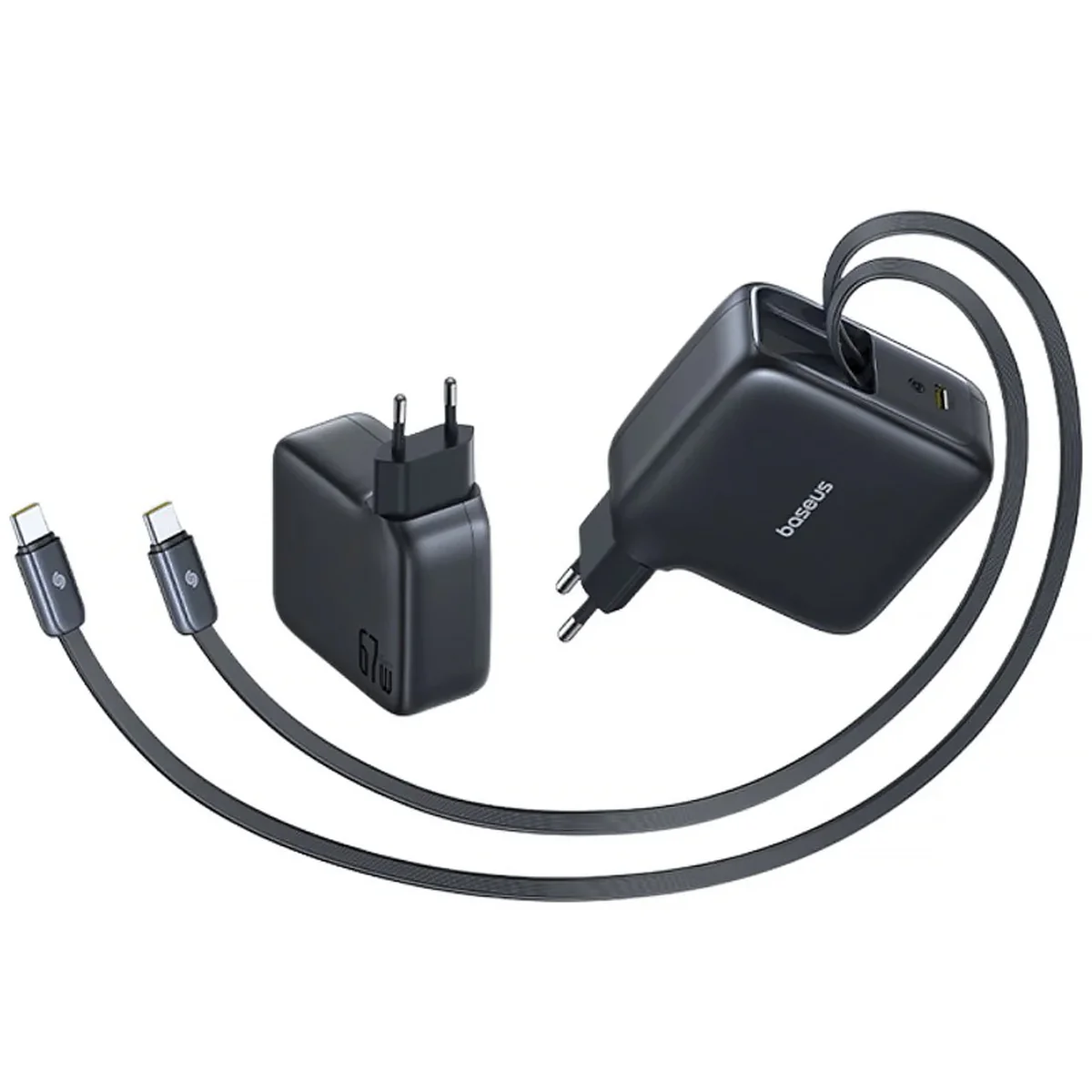 СЗУ Baseus EnerCore CJ21 PD67W with retractable cables (3USB-C) (E0121D) Cosmic Black