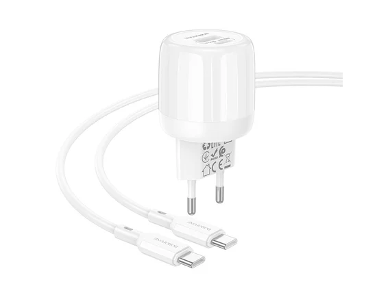 СЗУ Borofone BA94A Lustrous PD30W+QC3.0 (1USB-A/1C) + кабель Type-C to Type-C White