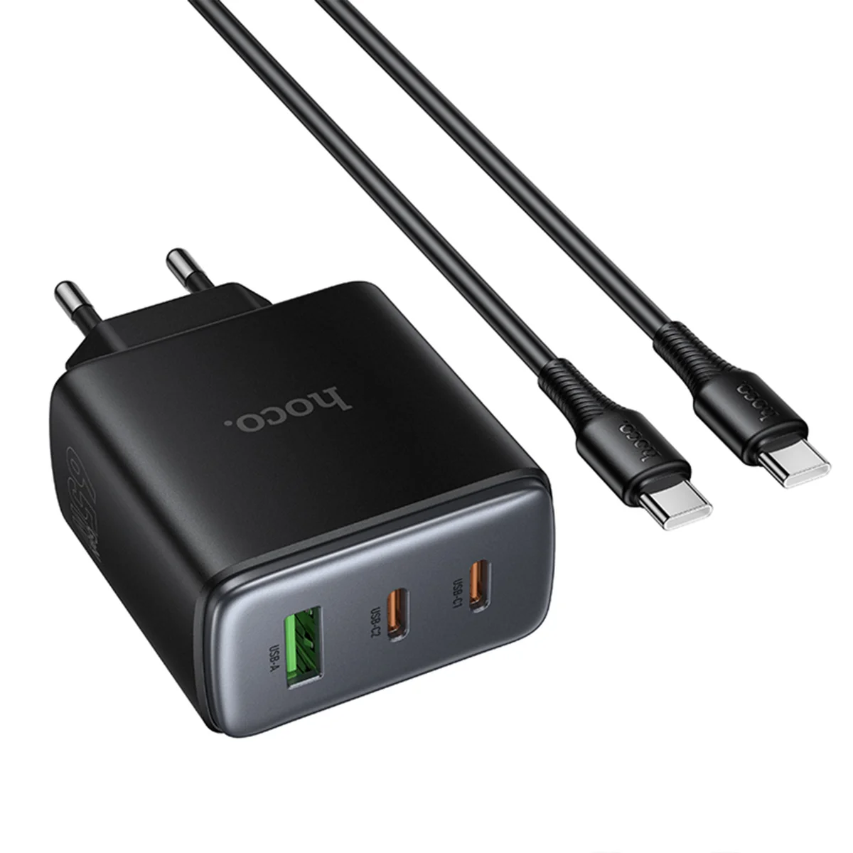 СЗУ Hoco C160A Upgrade PD65W+QC3.0 (1USB-A/2C) + кабель Type-C to Type-C Black