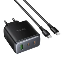 СЗУ Hoco C160A Upgrade PD65W+QC3.0 (1USB-A/2C) + кабель Type-C to Type-C Black