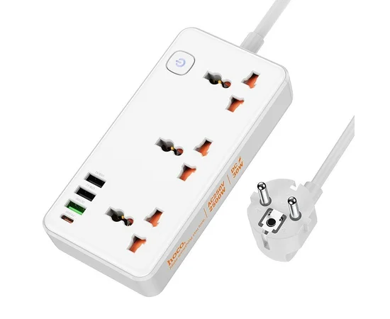 Удлинитель Hoco AC8A Storm (PD30W/1C/3A/3xSocket) (1.5m) White