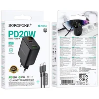 СЗУ Borofone BA96A Ilustre with digital display PD20W+QC3.0 (1USB-A/1C) + кабель Type-C to Type-C Black