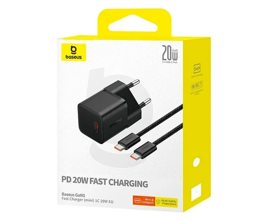 СЗУ Baseus GaN5 Fast Charger (mini) 1C 20W + Type-C to Type-C (P10110900113) Cluster Black